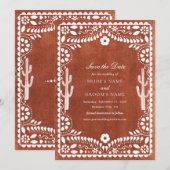 Save The Date Mariage mexicain Papel Picado Terracotta Brun (Devant / Derrière)