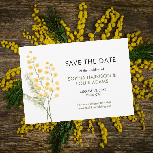 Save The Date Mariage mimosa fleurs mures