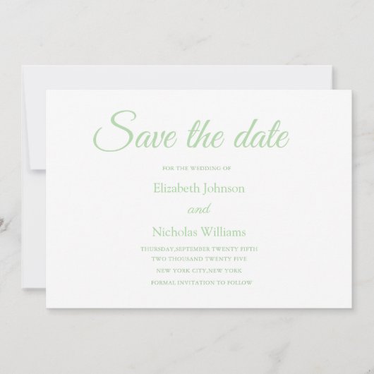 Save The Date mariage minimal classique vert sauvez la date (Devant)