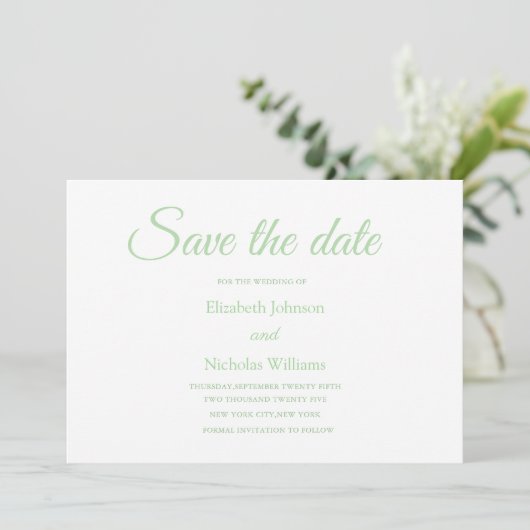 Save The Date mariage minimal classique vert sauvez la date (Debout devant)