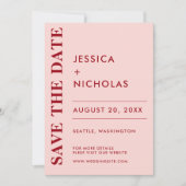 Save The Date Mariage minimal moderne rose et rouge élégant (Devant)