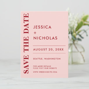 Save The Date Mariage minimal moderne rose et rouge élégant