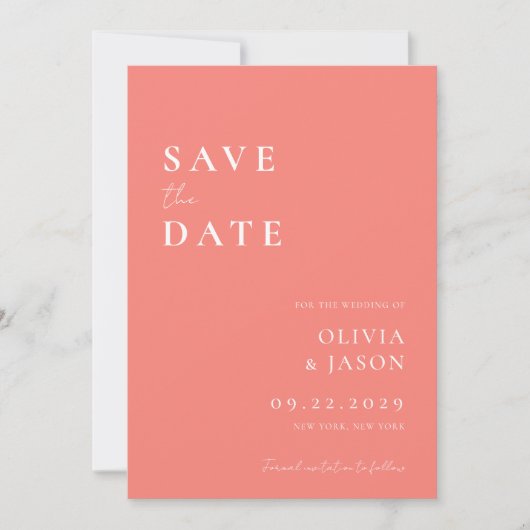 Save The Date Mariage minimal rose corail moderne (Devant)