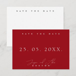 Save The Date Mariage Minimal Rouge Cramoisi Blanc Enregistrer l