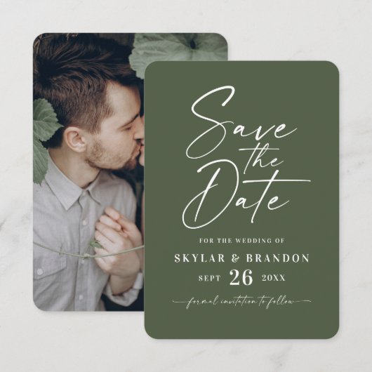 Save The Date Mariage Minimal Uni Monstera Vert Foncé (Devant / Derrière)