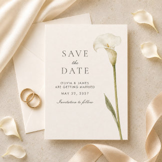 Save The Date Mariage Minimaliste au Lys Calla Blanc Moderne