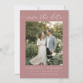 Save The Date Mariage Minimaliste avec Écriture Rose Poussiéreus (Devant)