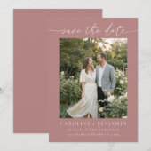 Save The Date Mariage Minimaliste avec Écriture Rose Poussiéreus (Devant / Derrière)