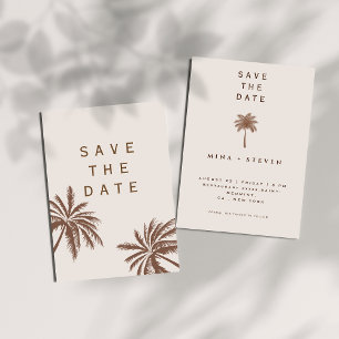 Save The Date Mariage minimaliste bohème beige arbre à palmes