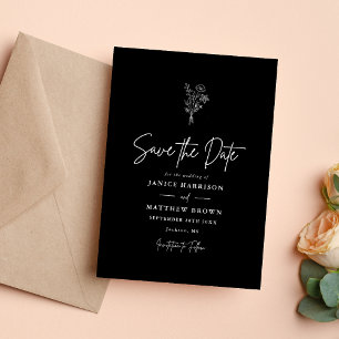 Save The Date Mariage minimaliste boho botanique noir et blanc