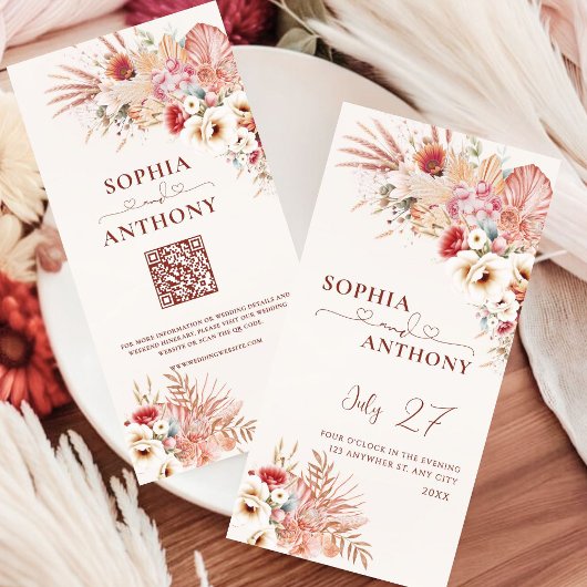 Save The Date Mariage minimaliste Boho Floral QR Code