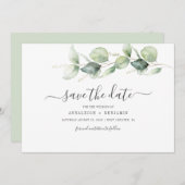 Save The Date Mariage Minimaliste Botanique Feuilles d'Eucalyptu (Devant / Derrière)