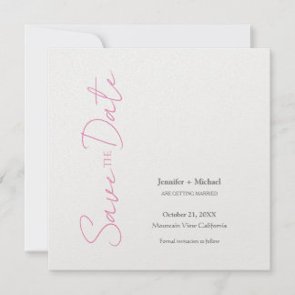 Save The Date Mariage Minimaliste Calligraphie Rose Blanc