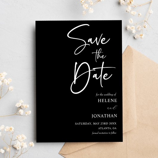 Save The Date Mariage minimaliste de calligraphie noire