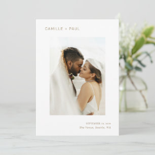 Save The Date Mariage minimaliste de photo or élégant