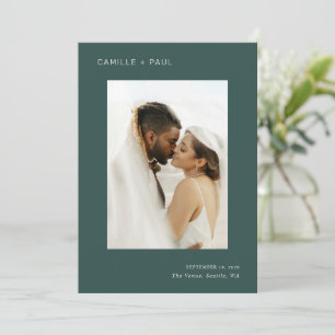 Save The Date Mariage minimaliste élégant de la photo verte de l