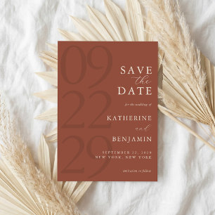 Save The Date Mariage Minimaliste en Terracotta Moderne