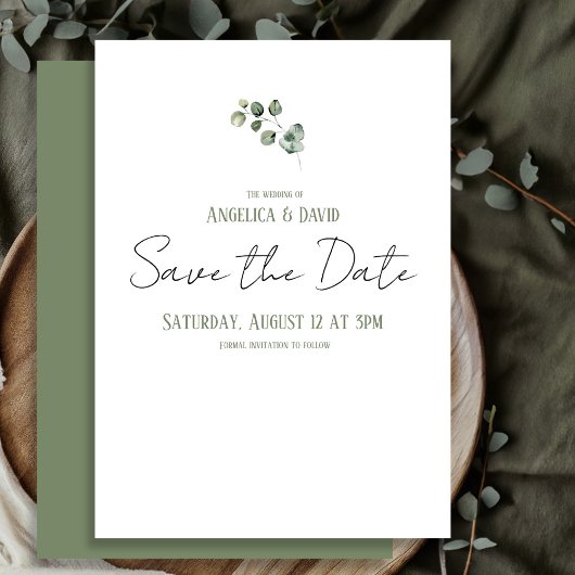 Save The Date Mariage minimaliste eucalyptus