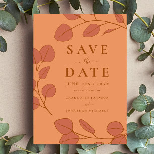 Save The Date Mariage Minimaliste Eucalyptus Feuilles Pêche Oran
