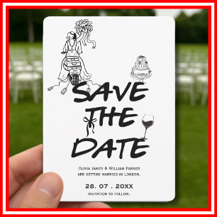 Save The Date Mariage Minimaliste Fantaisiste Funky Dessiné à la