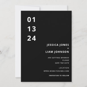 Save The Date Mariage Minimaliste Moderne Élégant Noir & Blanc
