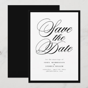 Save The Date Mariage Minimaliste Moderne Luxueux Noir et Blanc