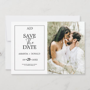 Save The Date Mariage minimaliste moderne monogramme noir et bla