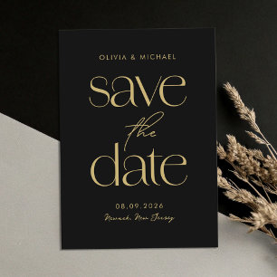 Save The Date Mariage minimaliste moderne noir et or chic