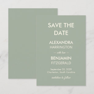 Save The Date Mariage Minimaliste Moderne Vert Sauge Intempore