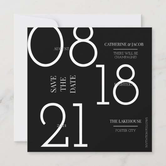 Save The Date Mariage Minimaliste Noir Argent Blanc  (Devant)