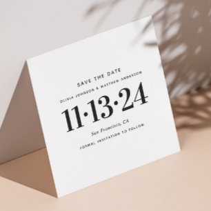 Save The Date Mariage minimaliste noir et blanc. Typographie épu