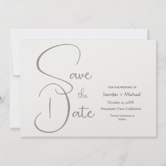 Save The Date Mariage Minimaliste Simple Gris Écriture Calligrap