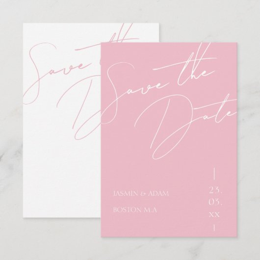 Save The Date Mariage Minimaliste Typographie Script Rose Bonbon (Devant / Derrière)