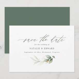 Save The Date Mariage minimaliste vert eucalyptus or