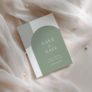 Save The Date Mariage Minimaliste Vert Sauge Bohème Arche Simple