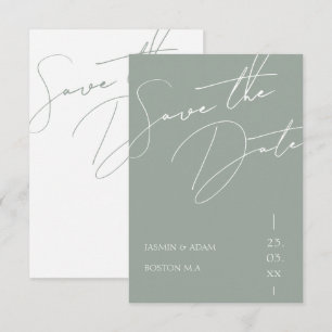 Save The Date Mariage Minimaliste Vert Sauge Typographie Script
