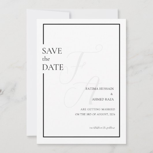 Save The Date Mariage minimum noir initial musulman Enregistrer  (Devant)