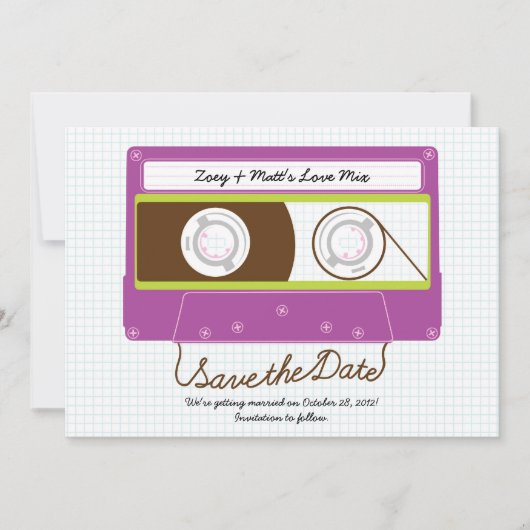 Save The Date Mariage Mixtape Indie Rétro (violet/chaux) (Devant)