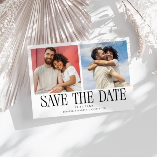 Save The Date Mariage Moderne 2-Photos Blanc