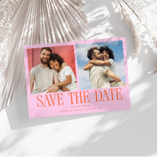 Save The Date Mariage Moderne 2-Photos Orange Rose