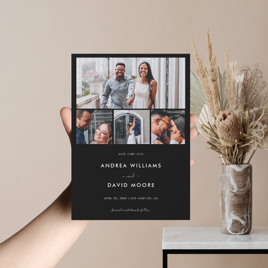 Save The Date Mariage moderne 4 Collage de photos Code QR Noir