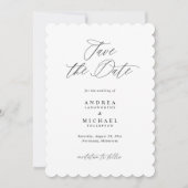 Save The Date Mariage moderne à bordure festonnée et calligraphi (Devant)