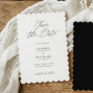 Save The Date Mariage moderne à bordure festonnée et calligraphi