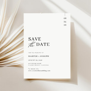 Save The Date Mariage Moderne à Budget en Noir et Blanc avec Écr