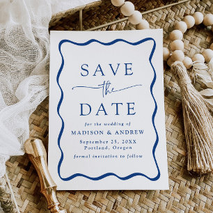 Save The Date Mariage moderne à cadre bleu vague