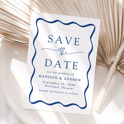 Save The Date Mariage moderne à cadre bleu vague