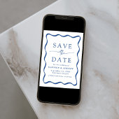 Save The Date Mariage moderne à cadre bleu vague