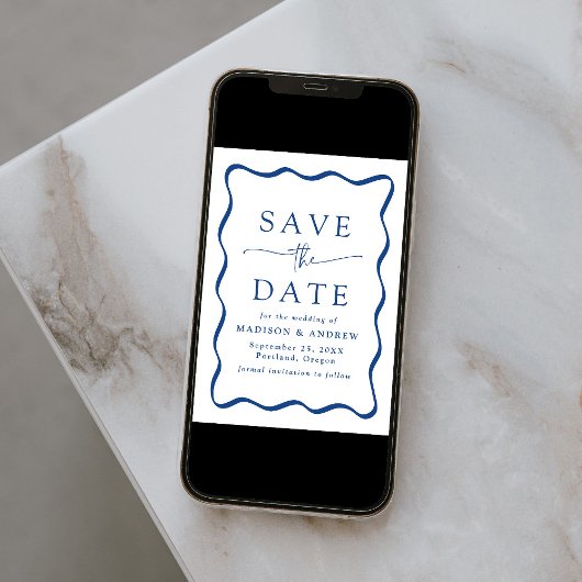 Save The Date Mariage moderne à cadre bleu vague