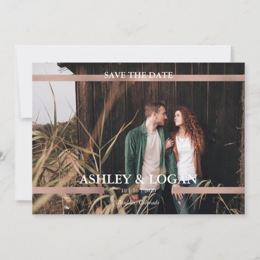 Save The Date Mariage Moderne à Imprimer en Or Rose Enregistrez (Devant)