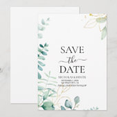 Save The Date mariage moderne à la verdure d'eucalyptus (Devant / Derrière)